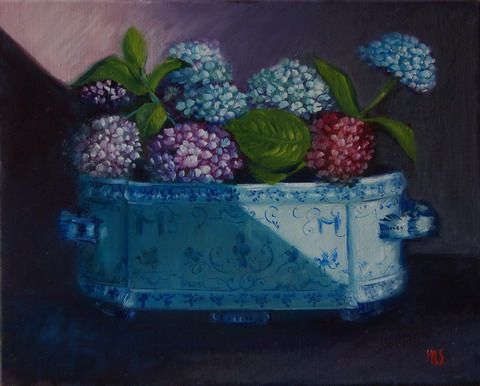 Jardiniere Moustiers aux hortensias