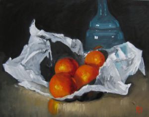 Voir le détail de cette oeuvre: oranges et carafe bleue